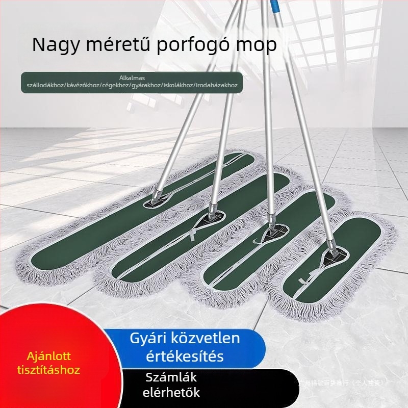 Háztartási pamut mop por tolófejjel, nagy sík felületű mop otthonokhoz és szállodákhoz, cserélhető fej