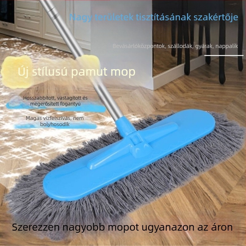 Lapos pamutszálas mop háztartási használatra, nedves és száraz tisztítás, hosszú nyél