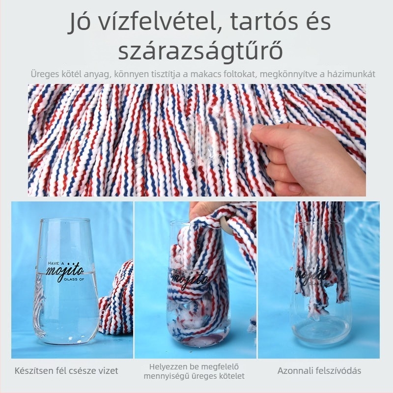 30 cm-es padló mop, üreges zsinóros fej, rozsdamentes acél nyéllel, tartós és kiváló nedvszívó