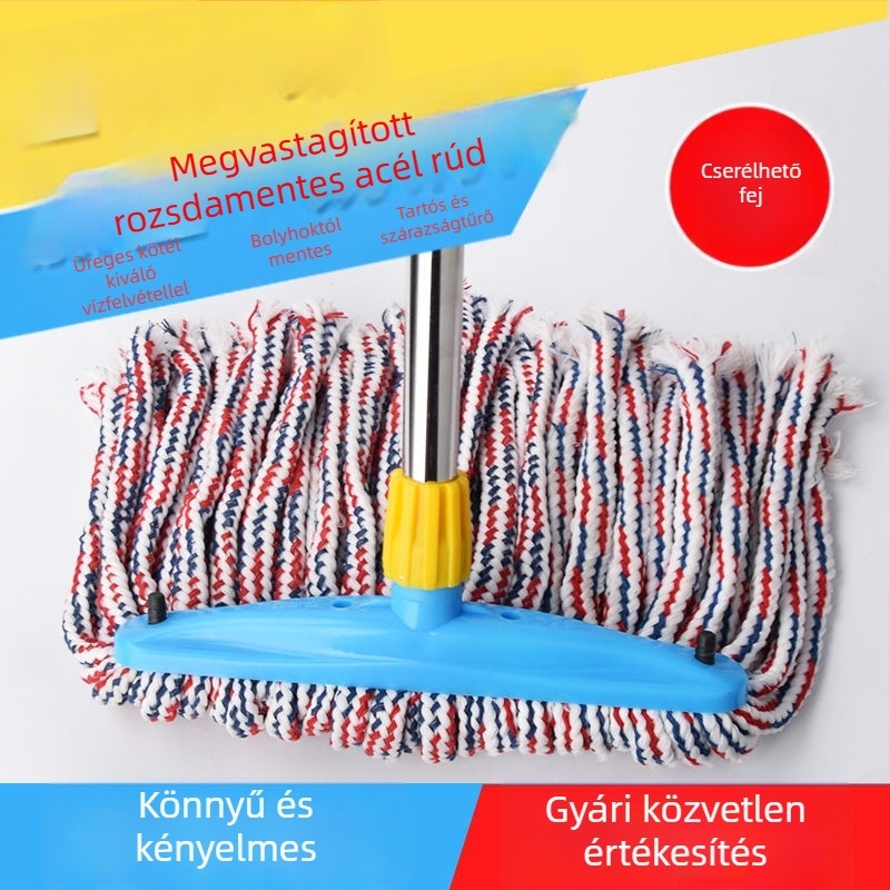 30 cm-es padló mop, üreges zsinóros fej, rozsdamentes acél nyéllel, tartós és kiváló nedvszívó