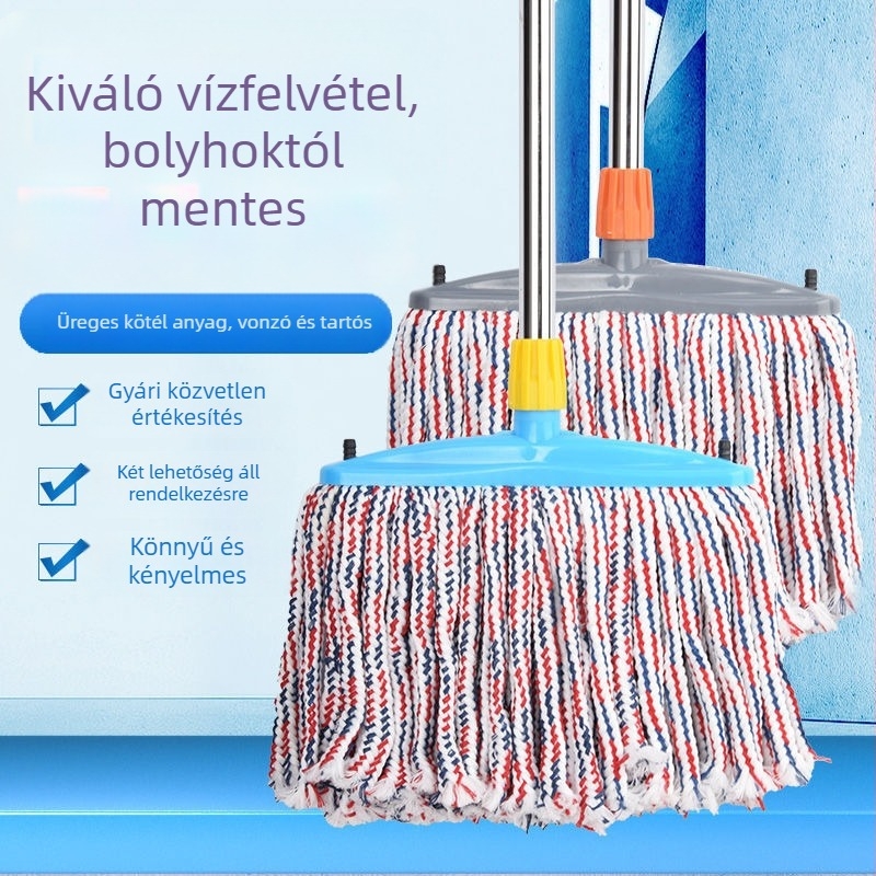 30 cm-es padló mop, üreges zsinóros fej, rozsdamentes acél nyéllel, tartós és kiváló nedvszívó