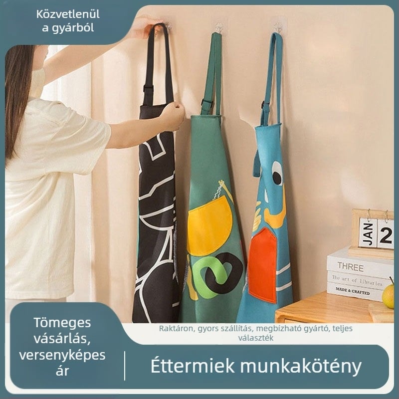 Új stílusú konyhai kötény otthoni használatra, vastított, vízálló és olajálló, törölhető felülettel, karikatúra/animés minta, poliészter