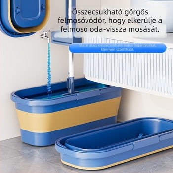 Kéz érintése nélküli lapos mop nagy összecsukható fejjel, tisztító vödörrel és cserélhető kendővel