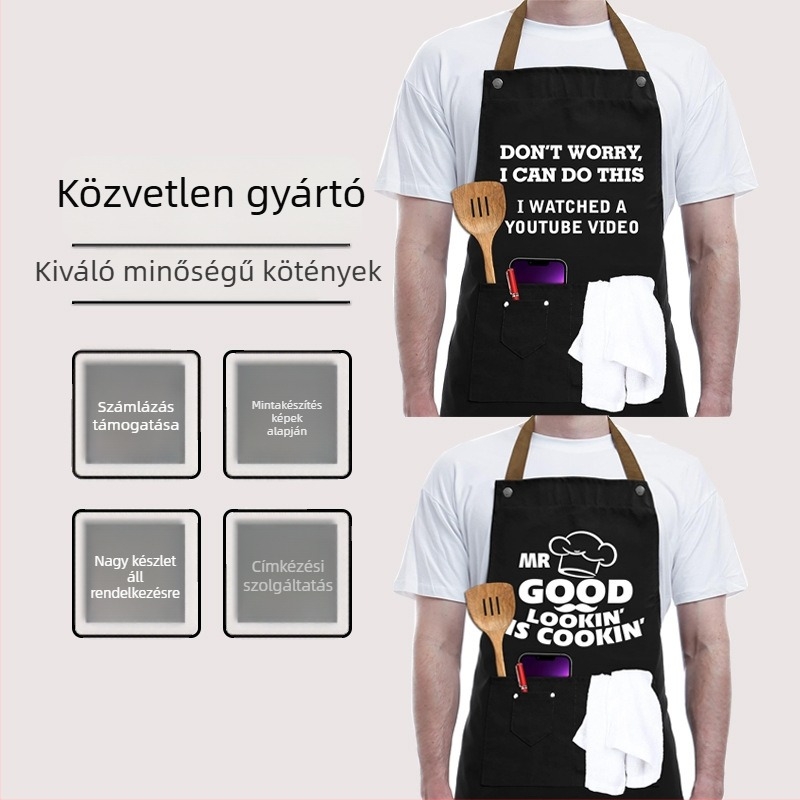 Halter nyakú kötény betűs nyomtatással, ujjatlan, foltálló poliészterből, konyhára és otthonra, egy méret, modern minimalista stílus