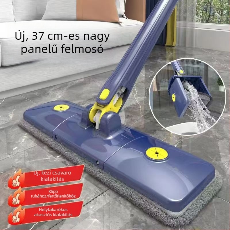 Kéz nélküli, nagy, vastag, forgó mop a pad tisztításához víz kinyomásával, lapos kialakítású