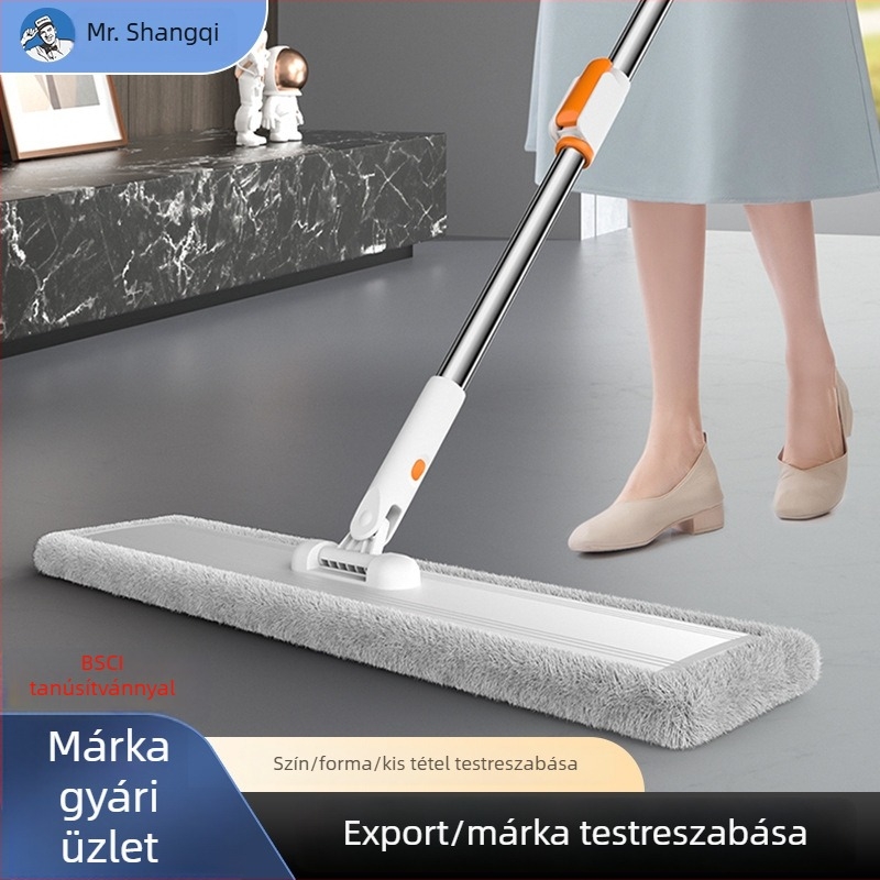 Háztartási kéz nélküli lapos mop alumínium ötvözet fejjel, rozsdamentes acél nyelet, mikroszálas fej, 60 cm hosszú
