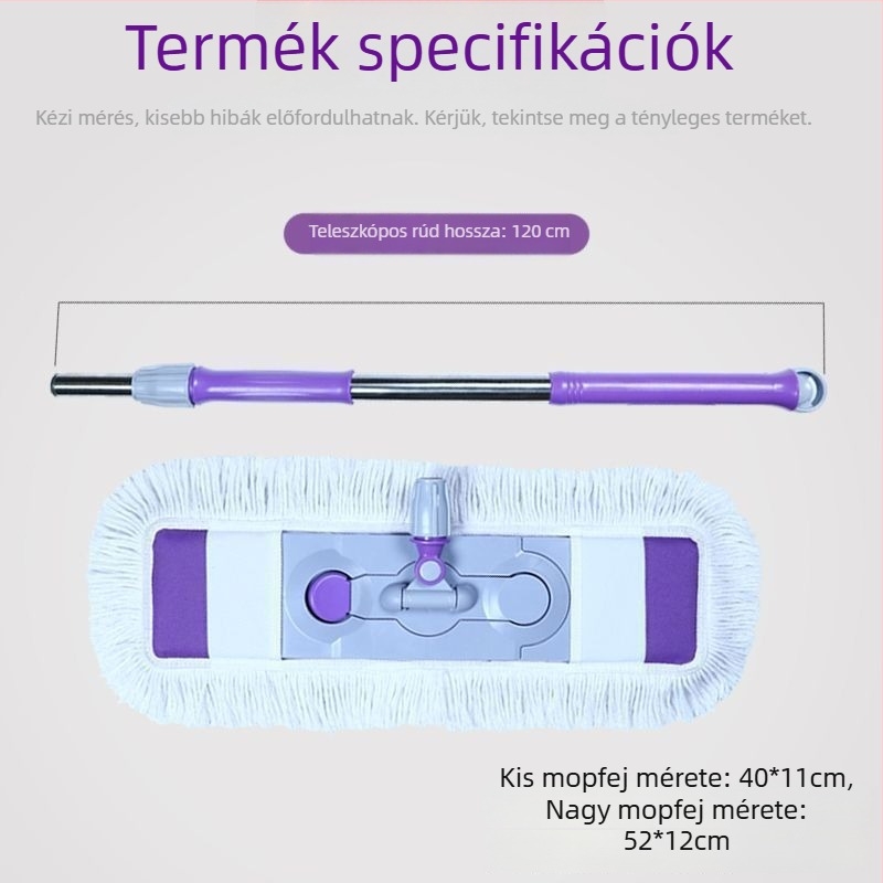 Lapos mop háztartási használatra, egy lépéses tisztítás, nedves és száraz használatra egyidejű, érintés nélküli mosás, könnyen használható, nedvszívó és strapabíró mop
