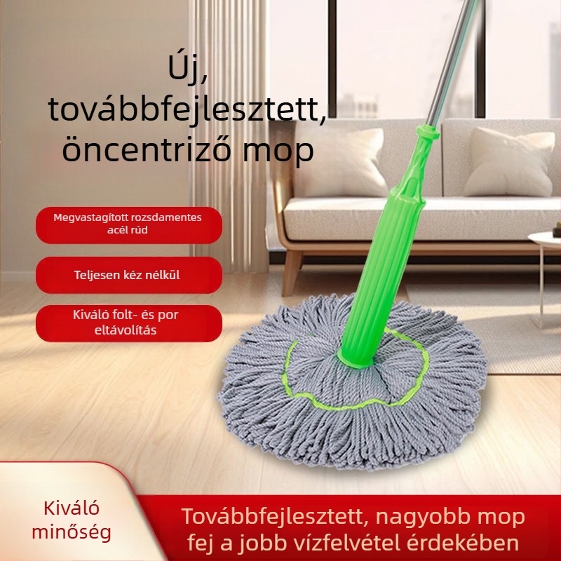 Forgó nyomóval ellátott bambuszrost mop, kéz nélküli nyomás, azonnali kinyomás, szennyeződések eltávolítása, függőleges tárolás, egy lépéses tisztítás