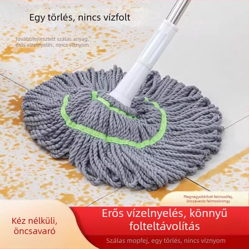 Hordozható öncsavaró mop a fürdőszobába, mikroszálas fej, rozsdamentes acél nyél, nedvszívó, 100–120 cm