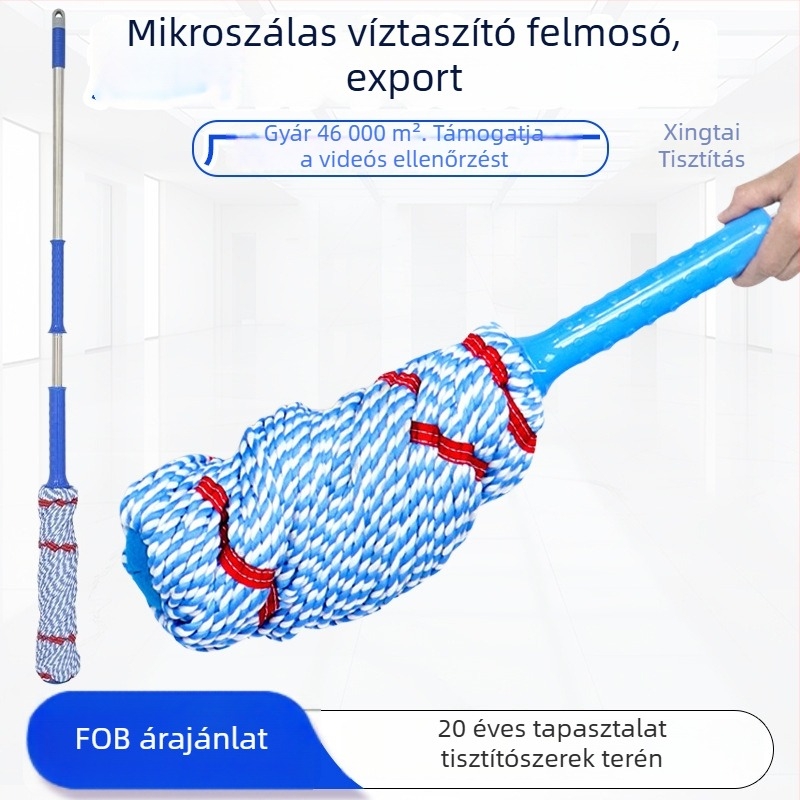 Érintésmentes forgó mop mikroszálas nedvszívóval, állítható hosszúságú 82–135 cm, rozsdamentes acél nyél, komplett készlet