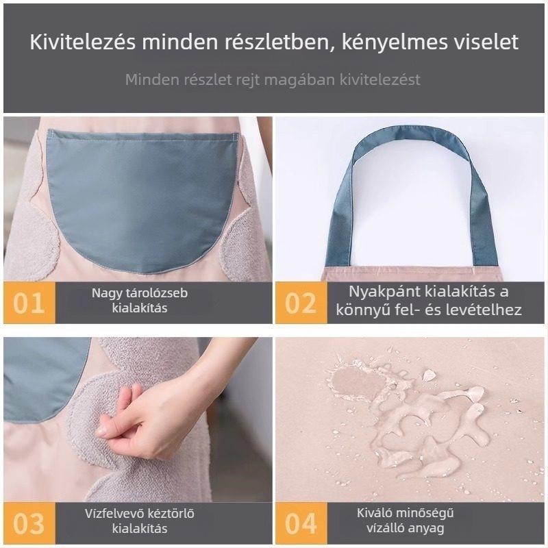 Női hosszú ujjú vízálló konyhai kötény, olajálló és foltálló, tartós.