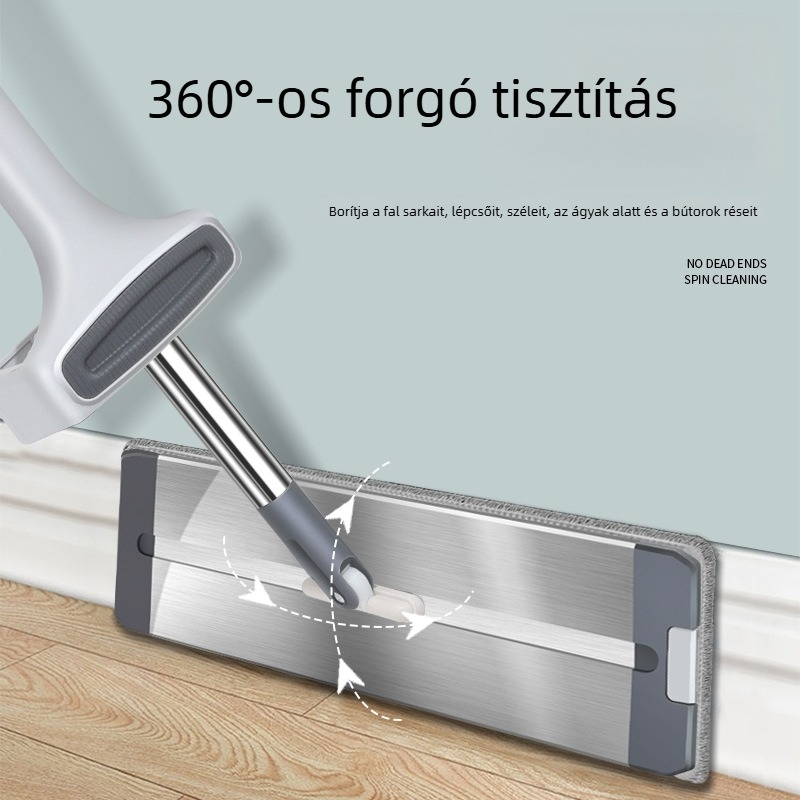 Kézmosás nélküli lapos mop, alumínium ötvözetű nyéllel, mikroszálas nedvszívó fej, háztartási használatra