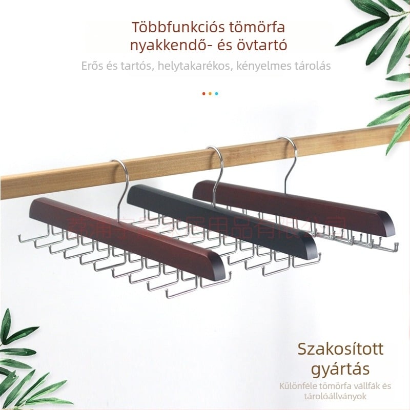 Tömörfa sál- és nyakkendő tartó 24 kampóval, 16 állítható kampóval alsóneműk és toppok számára
