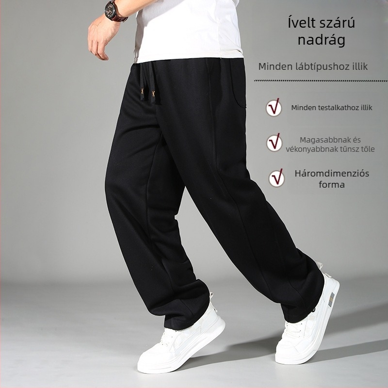 Plusz méretű férfi tavaszi sportnadrág, laza szabású, egyenes szabású, széles szárú, mindennapi viselet