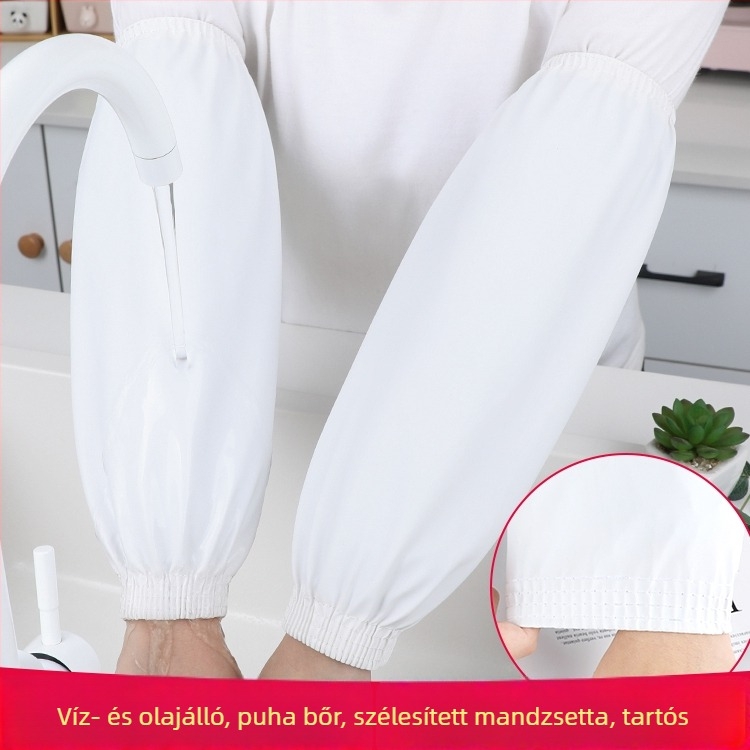 Konyhai PU bőrszárvédők, vízálló és olajálló, hosszított kivitel, fehér, uniszex