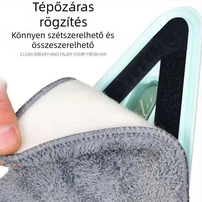 Lapos mop háromszög fejjel, kétfunkciós üveg- és ablaktisztító, kinyújtható nyél a tetőpor tisztításához