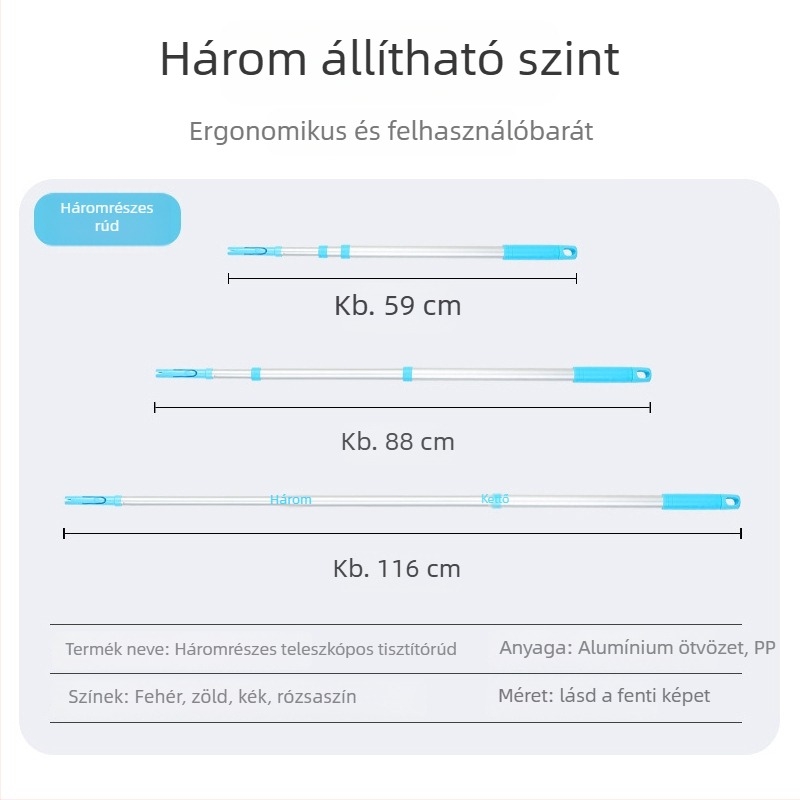 Conduo Satto teleszkópos, lapos mikroszálas padlófelmosó, könnyű, 56–119 cm
