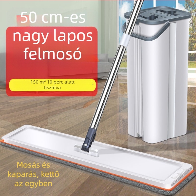 Otthoni használatra tervezett mop, 50 cm, száraz és nedves tisztítás, érintésmentes használat, lapos fej forgó tárolóval