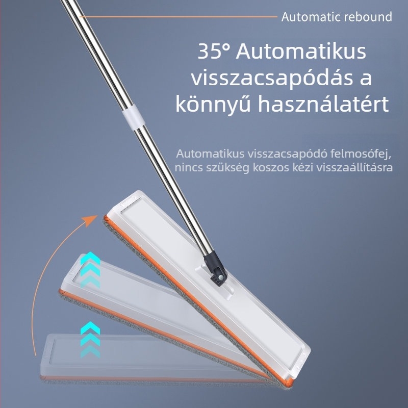 Otthoni használatra tervezett mop, 50 cm, száraz és nedves tisztítás, érintésmentes használat, lapos fej forgó tárolóval