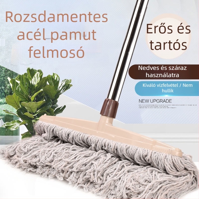 Lapos mop rozsdamentes acélrúddal és pamutfonal fejjel kereskedelmi és háztartási tisztításra