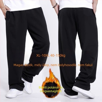 Férfi téli nadrág fleece-béléssel, egyenes szabású, laza fazon, plusz méret, hosszú, mindennapi viselet