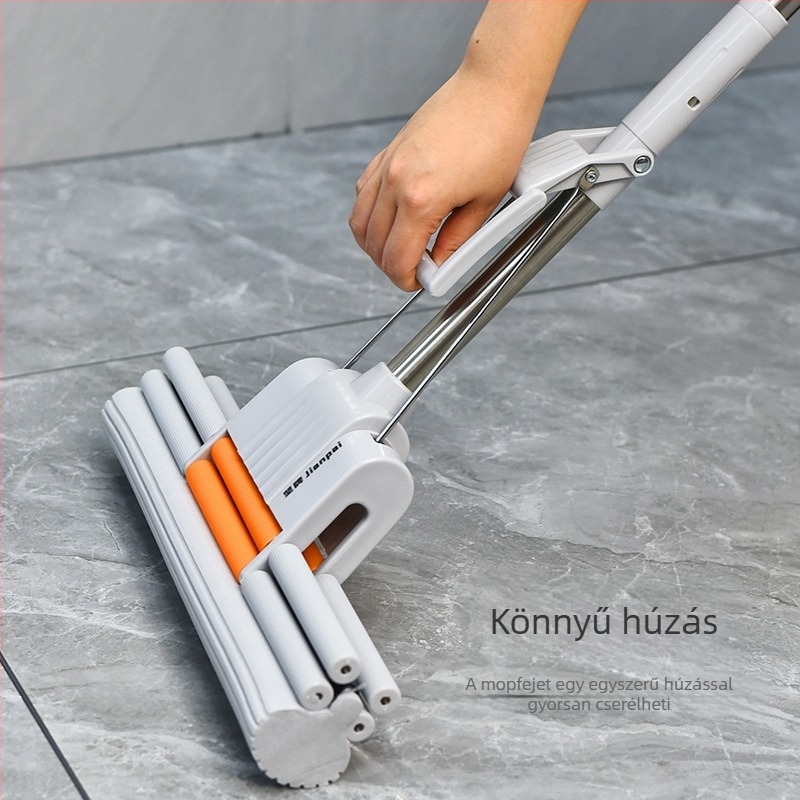 38 cm-es duplagörgős szivacs mop, háztartási használatra, kéz nélküli kinyomás, görgős működés, gumírozott-pamut fej