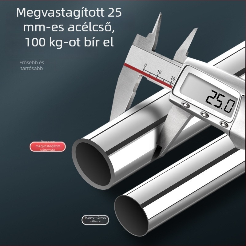 Rozsdamentes acélból készült forgó, univerzális mopnyél, teleszkópos kivitel, kézi működtetés, hosszabbított és vastagított mopnyél a fejhez.