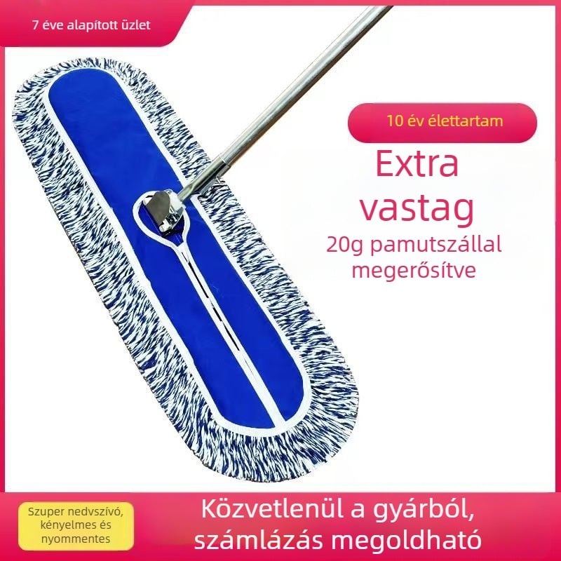 Vastagított lapos mop pamutszál fejjel és megerősített rúddal háztartási és professzionális tisztításhoz