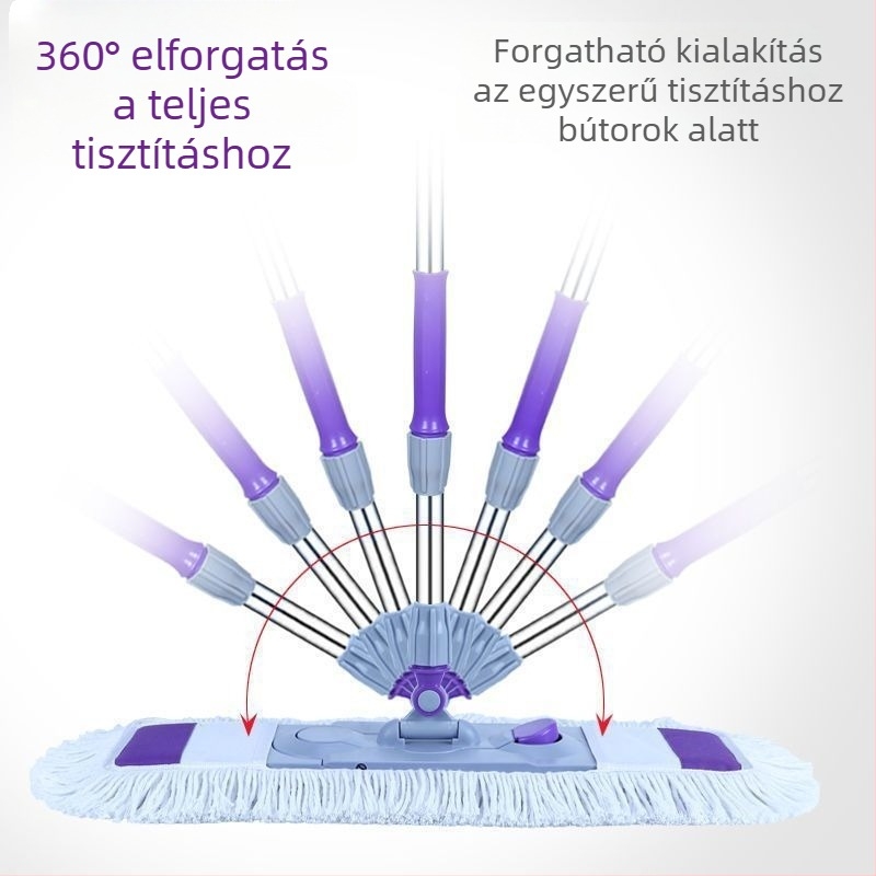 Lapos mop otthoni használatra, nedves és száraz kettős használat, érintésmentes kicsavarás, nedvszívó és strapabíró, rozsdamentes acél rúddal
