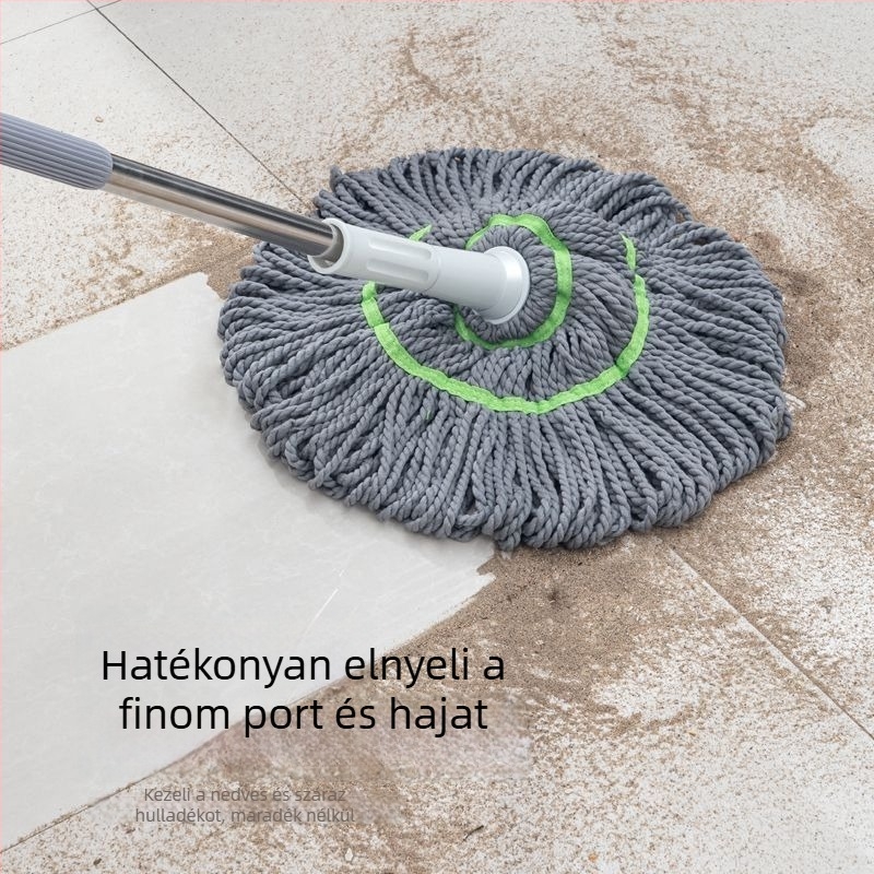 Háztartási padló mop automata kinyomóval, érintésmentes használat, száraz és nedves tisztítás, mikroszálas, rozsdamentes acél nyél