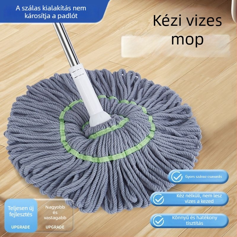 Háztartási padló mop automata kinyomóval, érintésmentes használat, száraz és nedves tisztítás, mikroszálas, rozsdamentes acél nyél