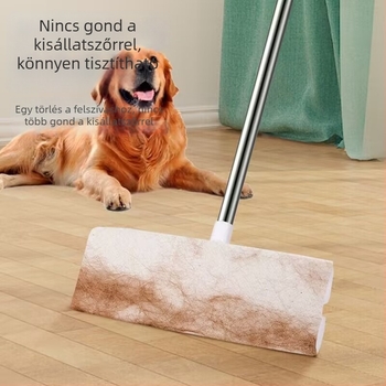 Sík kendővel ellátott mop, megerősített rozsdamentes acélrúddal, masszív és tartós, nagy méretű háztartási használatra.