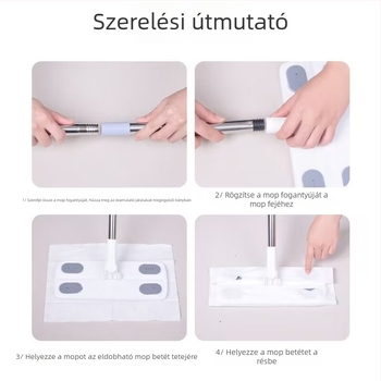 Sík kendővel ellátott mop, megerősített rozsdamentes acélrúddal, masszív és tartós, nagy méretű háztartási használatra.