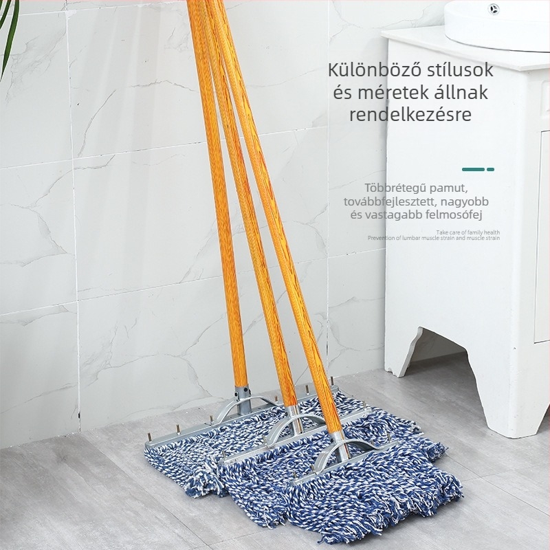 Mop faból készült nyéllel, tiszta pamut vászon, nedvszívó, szállodák, ingatlanüzemeltetés és iskolák számára, száraz és nedves használatra, állítható hosszúságú, pamutfonalú felmosó
