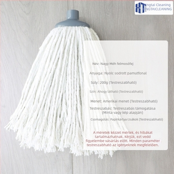 Vasrúdos mop fej, amerikai menet csatlakozás, nyolcszálú pamut fonal, cserélhető textil mop fej
