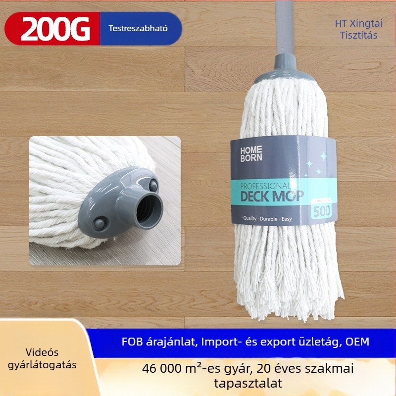 Vasrúdos mop fej, amerikai menet csatlakozás, nyolcszálú pamut fonal, cserélhető textil mop fej