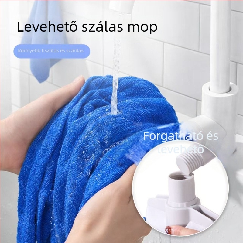Mop a padlóra abszorpciós, szalaggal ellátott törölköző, rozsdamentes acél nyél, mikroszálas fej, teleszkópos hossz 120–140 cm, lekapcsolható és mosható