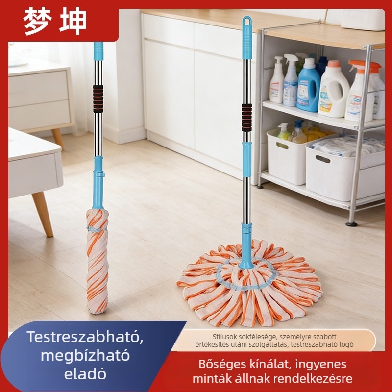 Önkicsavaró forgó mop háztartási használatra, pamut fej, teleszkópos hossz 100–120 cm