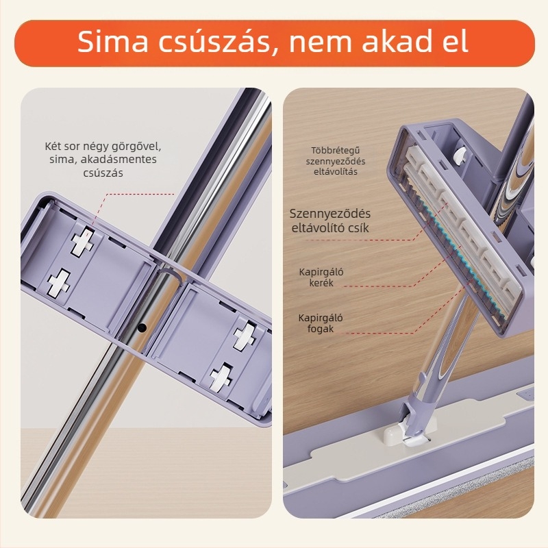 Nagy méretű érintésmentes lapos mop kereskedelmi és otthoni tisztításra, mikroszálas