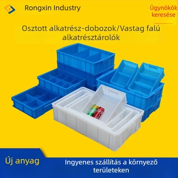 Műanyag alkatrész-tároló doboz osztott rekeszekkel és fedéllel, antistatikus, könnyű tárolás
