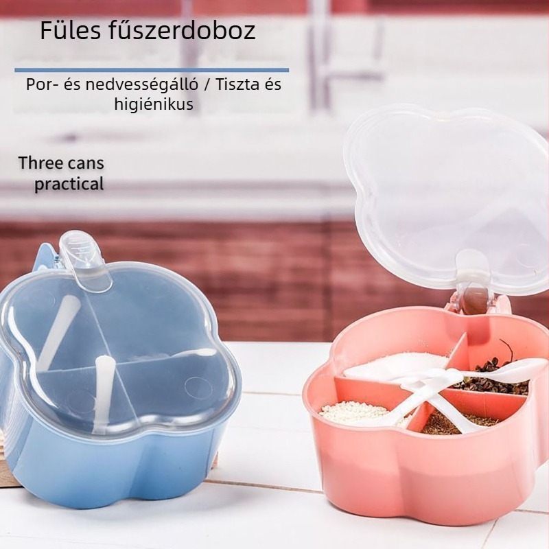Fűszertartó készlet: egybeépített bors és MSG ízesítő tartó, sótartóval – többszintes konyhai rendező (25R)