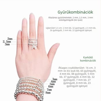 S925 ezüst – kerek gyöngyök különböző méretekhez DIY ékszerekhez, spacer gyöngyök karkötőkhöz és zsinór-kiegészítők
