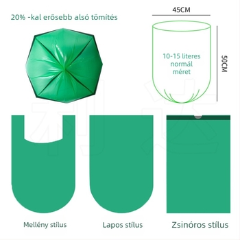 Teljesen biológiailag lebomló szemeteszsákok, komposztálható tekercsben, sík szájú, háztartási használatra