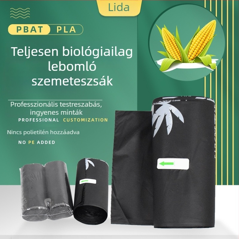Teljesen biológiailag lebomló szemeteszsákok, komposztálható tekercsben, sík szájú, háztartási használatra