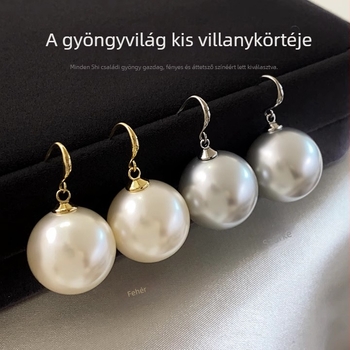 Szürke műgyöngy fülbevalók, U-alakú kapoccsal, retro elegáns