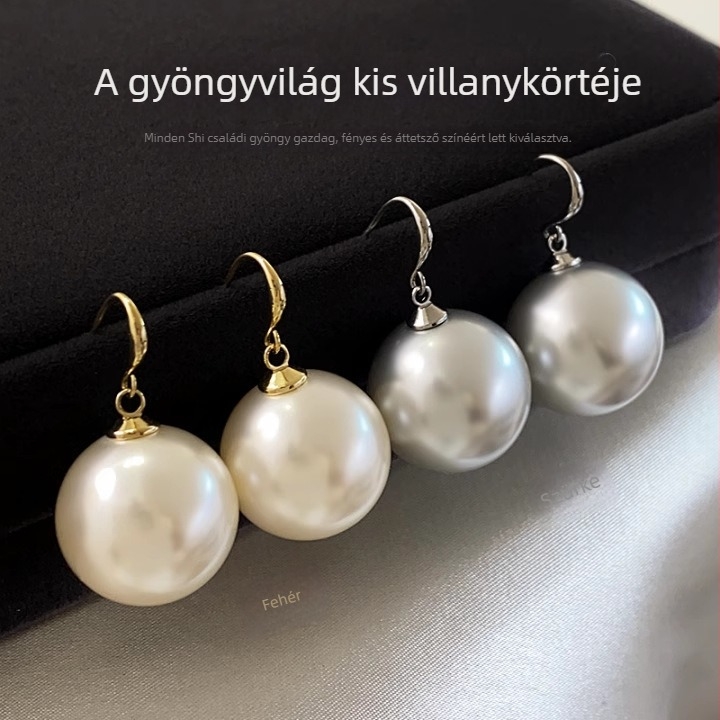 Szürke műgyöngy fülbevalók, U-alakú kapoccsal, retro elegáns