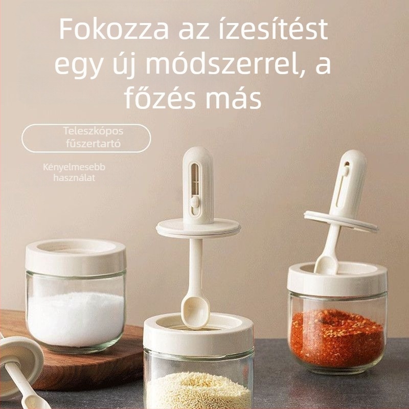 Konyhai műanyag fűszertartó készlet sótartóval és kihúzható tartályokkal