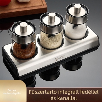 Fűszertartó készlet kanállal, nedvességálló üvegsó-tartó és borsos üveg a konyhához