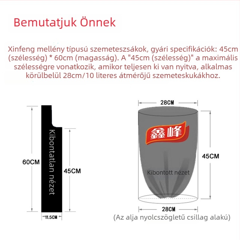 Xinfeng vest-stílusú egyszer használatos szemeteszsákok, 45×60 cm, közepes méret, otthoni használatra