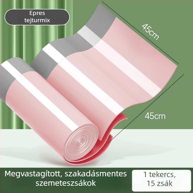 Zsinóros szemeteszsák, háztartási használatra, vastagabb, szakadásálló, konyha és fürdőszoba számára, fekete műanyag, nagy méret